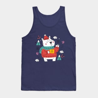 Cosy Polar Bear in Hat and Scarf Winter Fun Tank Top